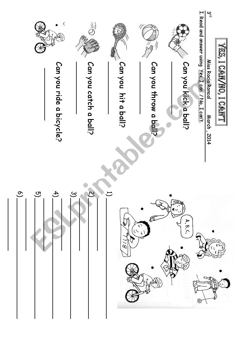 Can you kick a ball? worksheet