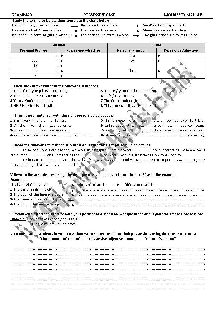 Possessive case in English worksheet