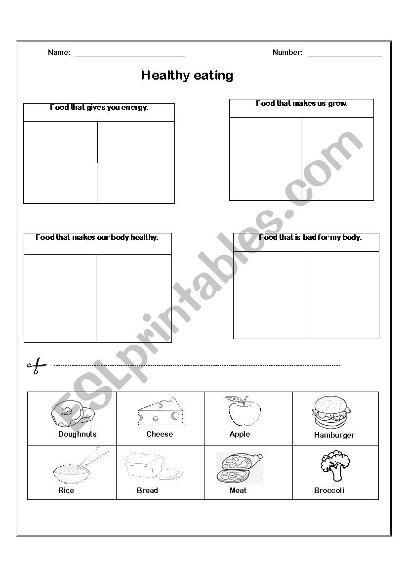 Healthy eating worksheet