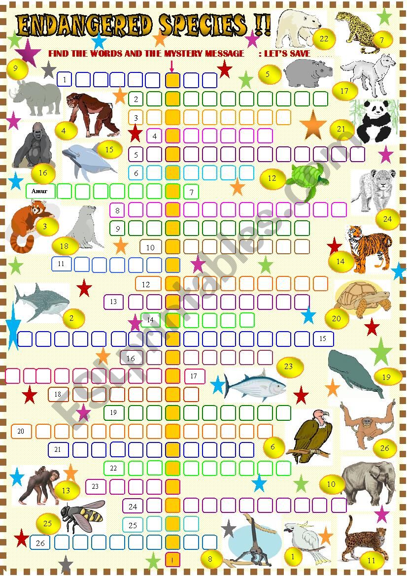 Endangered animals: crossword puzzle