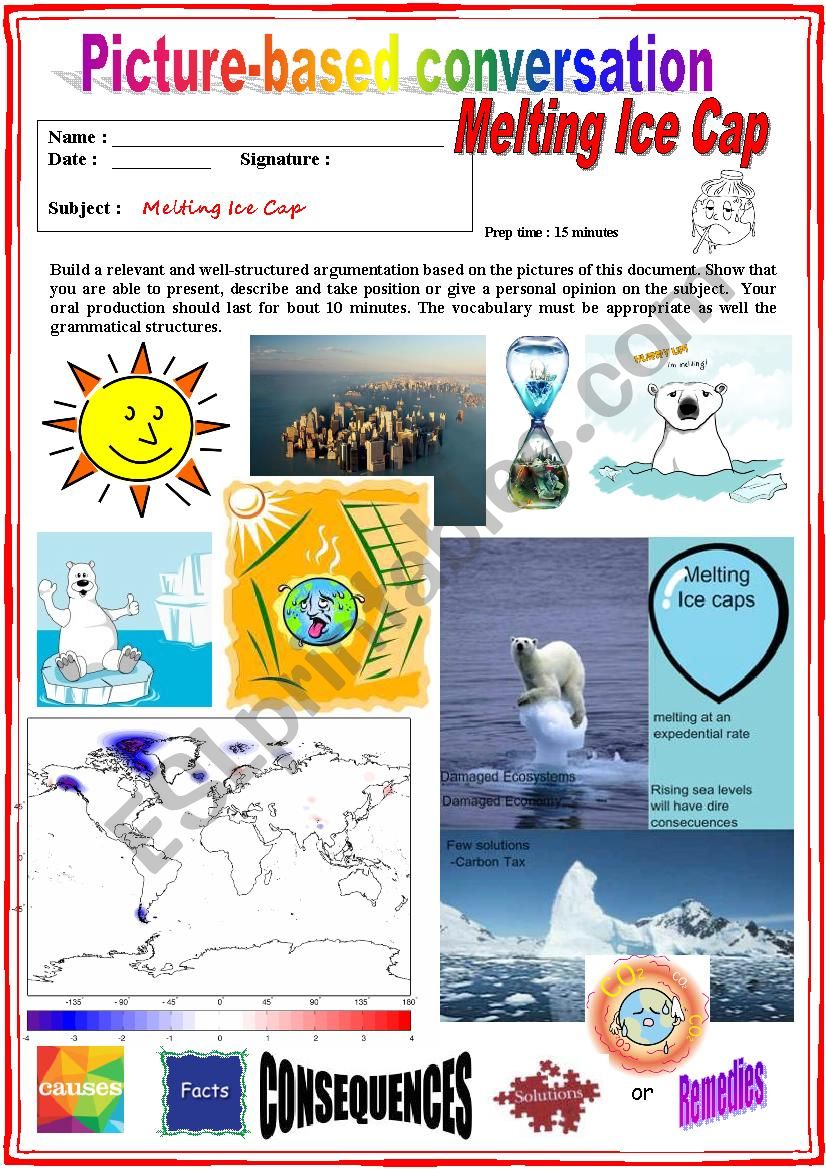Picture based conversation. Melting Ice Cap. (Debating) 24/… ESL worksheet by karagozian