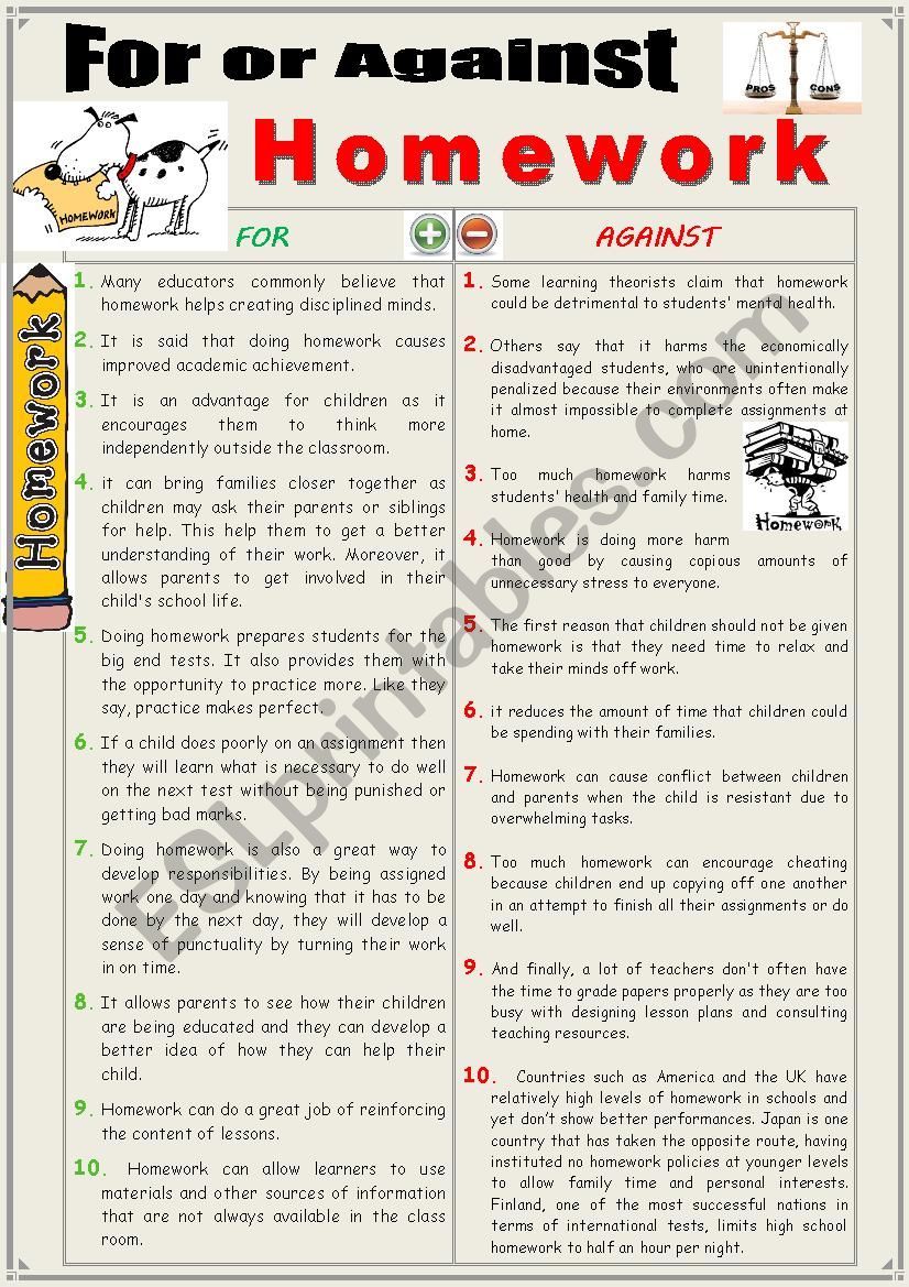 for and against homework debate
