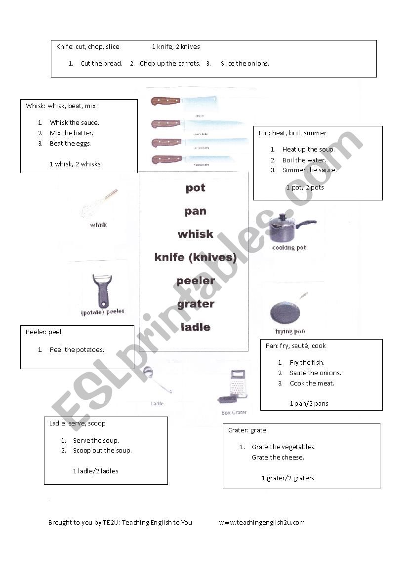 Kitchen Tools and Actions worksheet