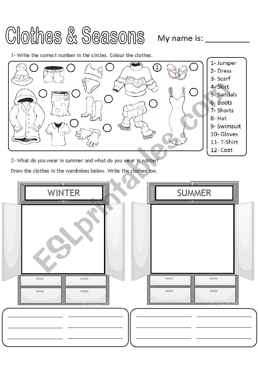 Clothes and Seasons worksheet
