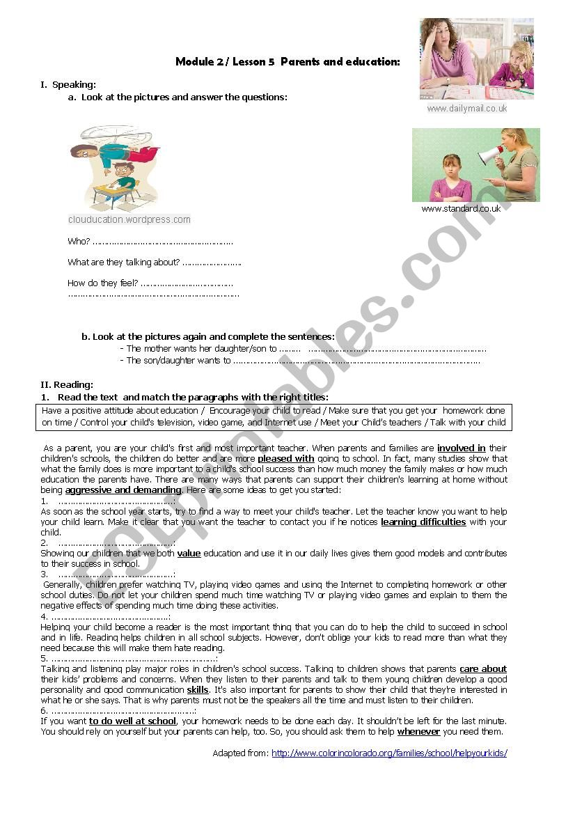 Pushy Parents worksheet