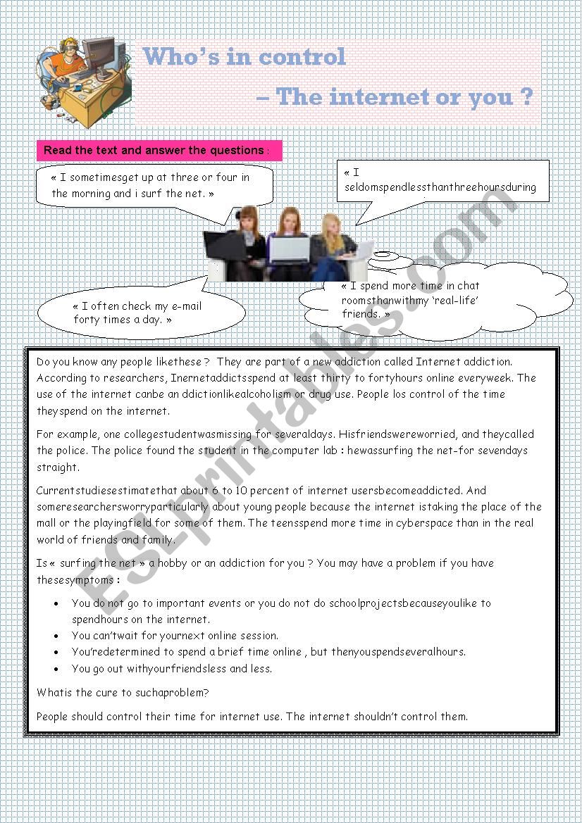 Internet addiction worksheet