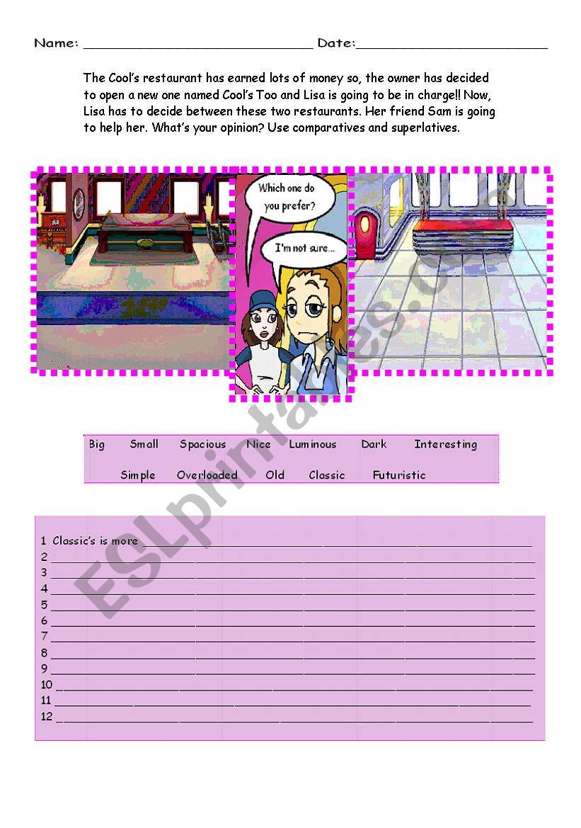 Lisas new restaurant worksheet