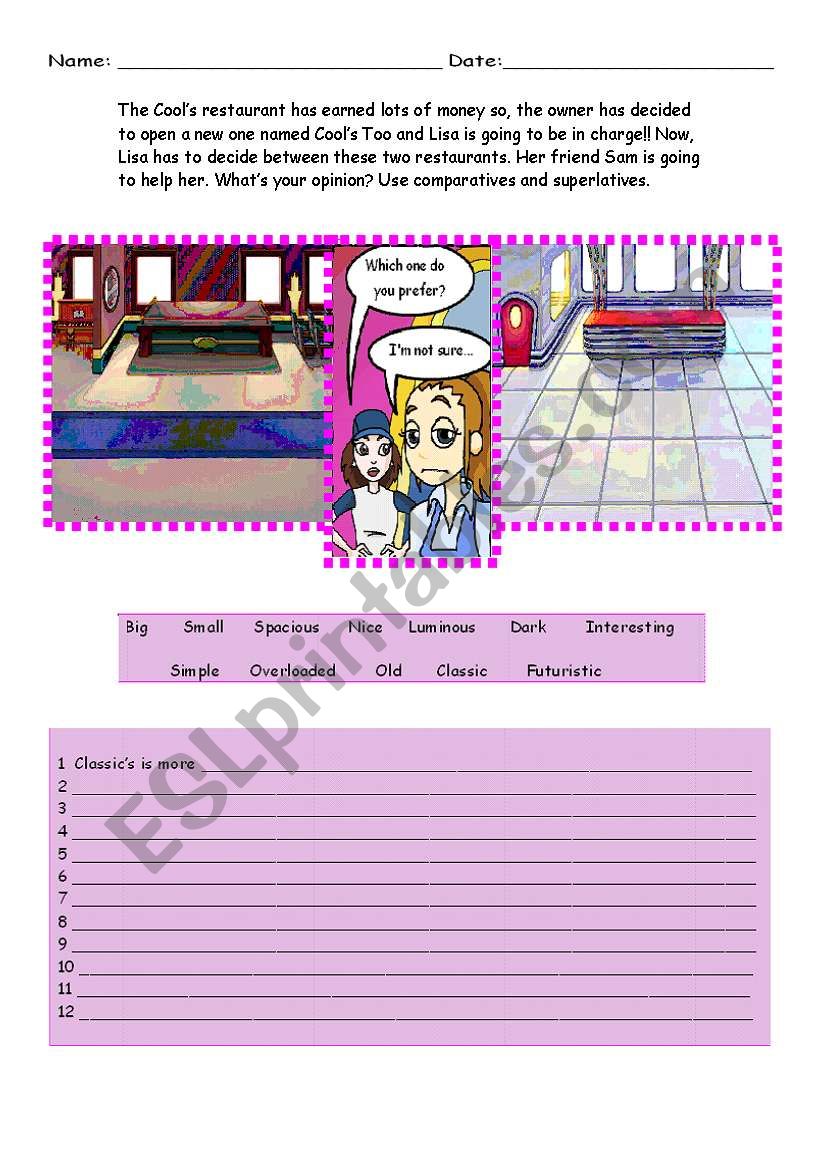 LisaÂ´s new restaurant worksheet