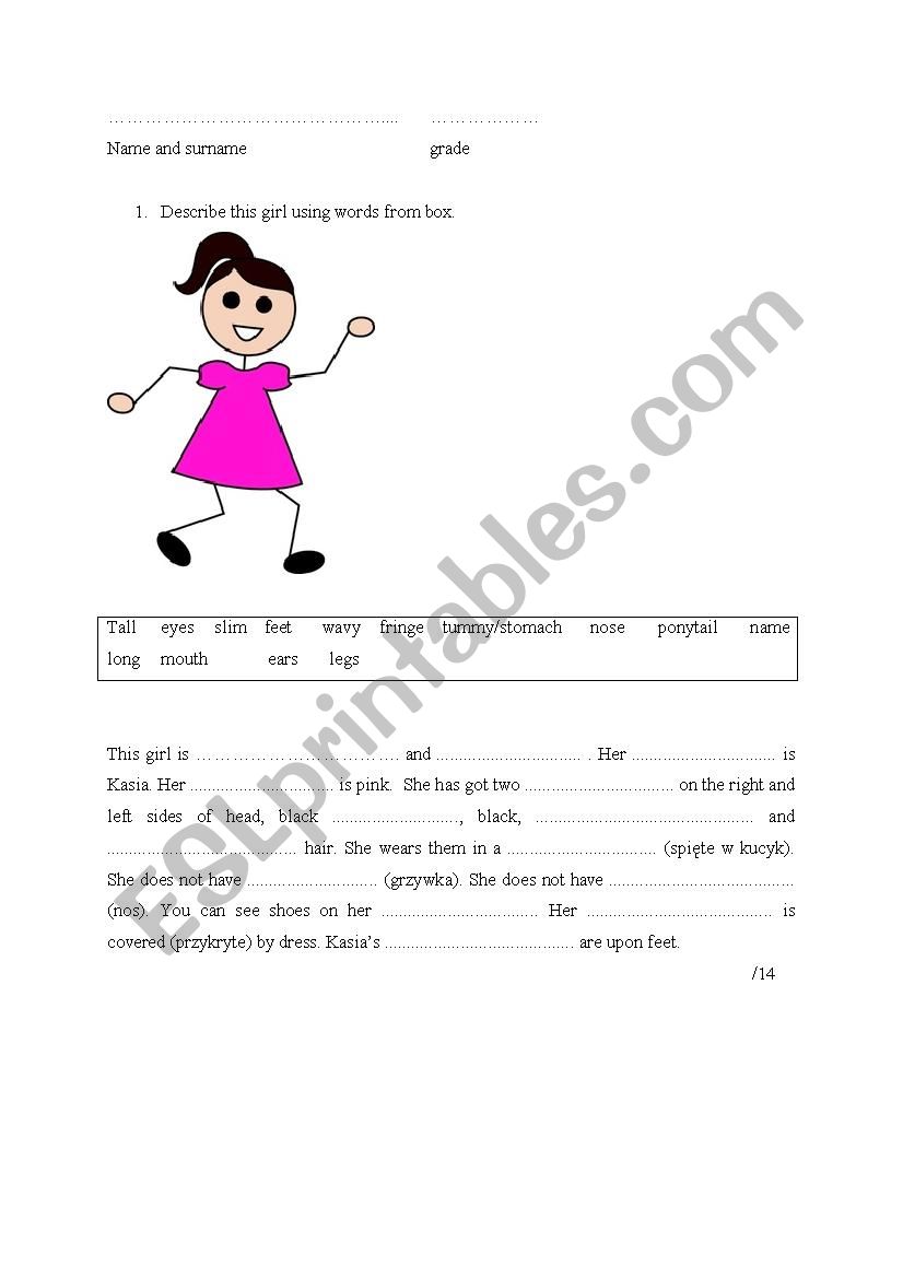 Describing body worksheet