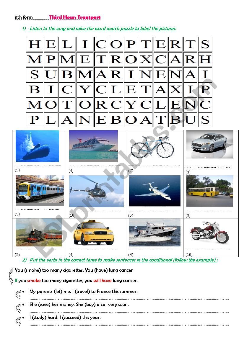 9th form transport 3rd hour worksheet