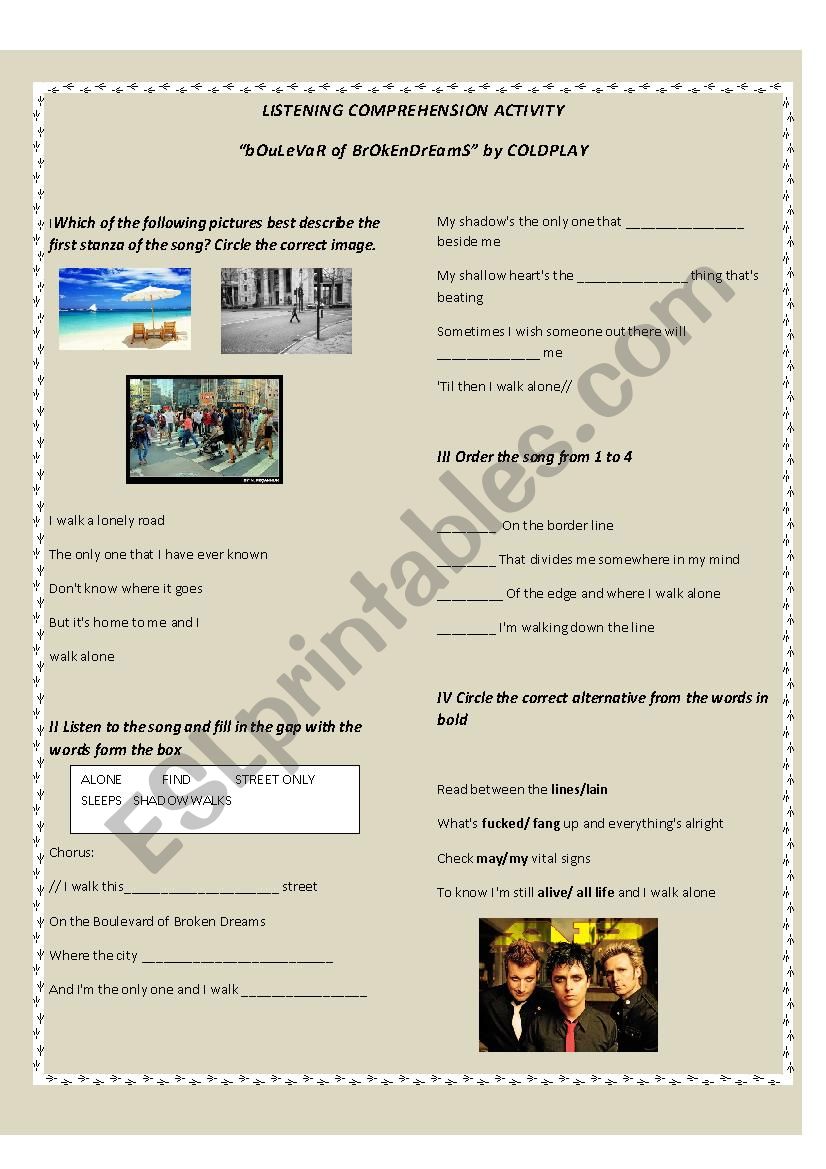 Boulevard of Broken Dreams worksheet