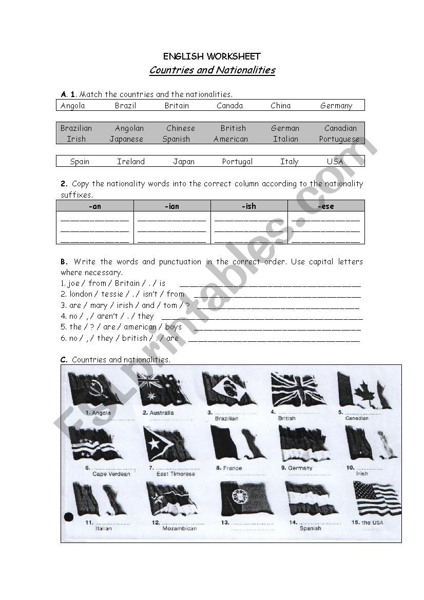 Countries and Nationalities worksheet