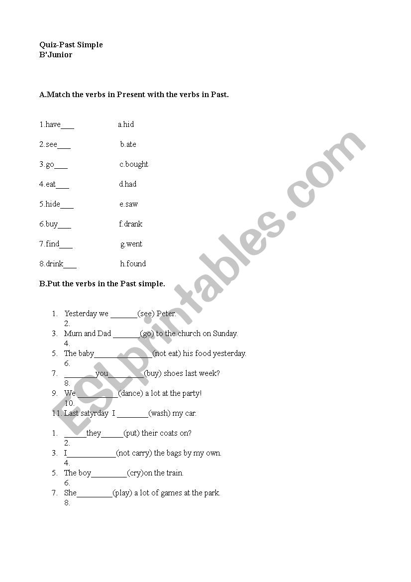 past simple worksheet