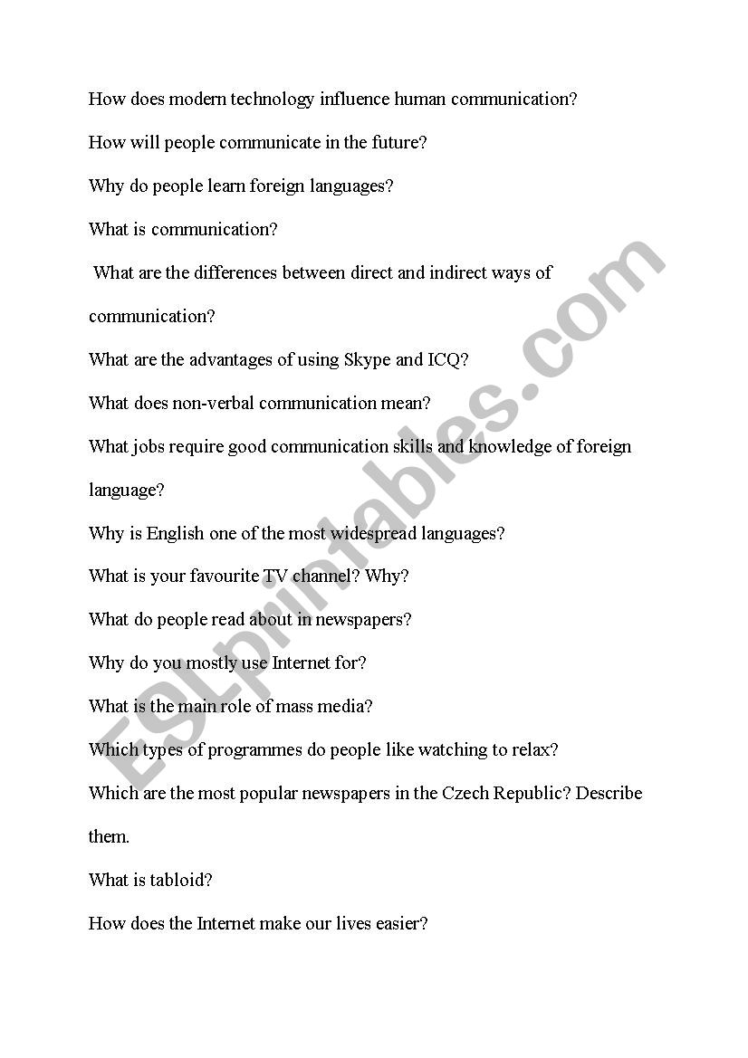Media and Communication - speaking questions