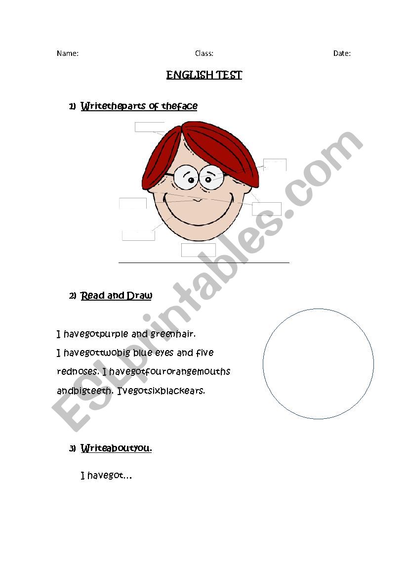 Face Parts worksheet