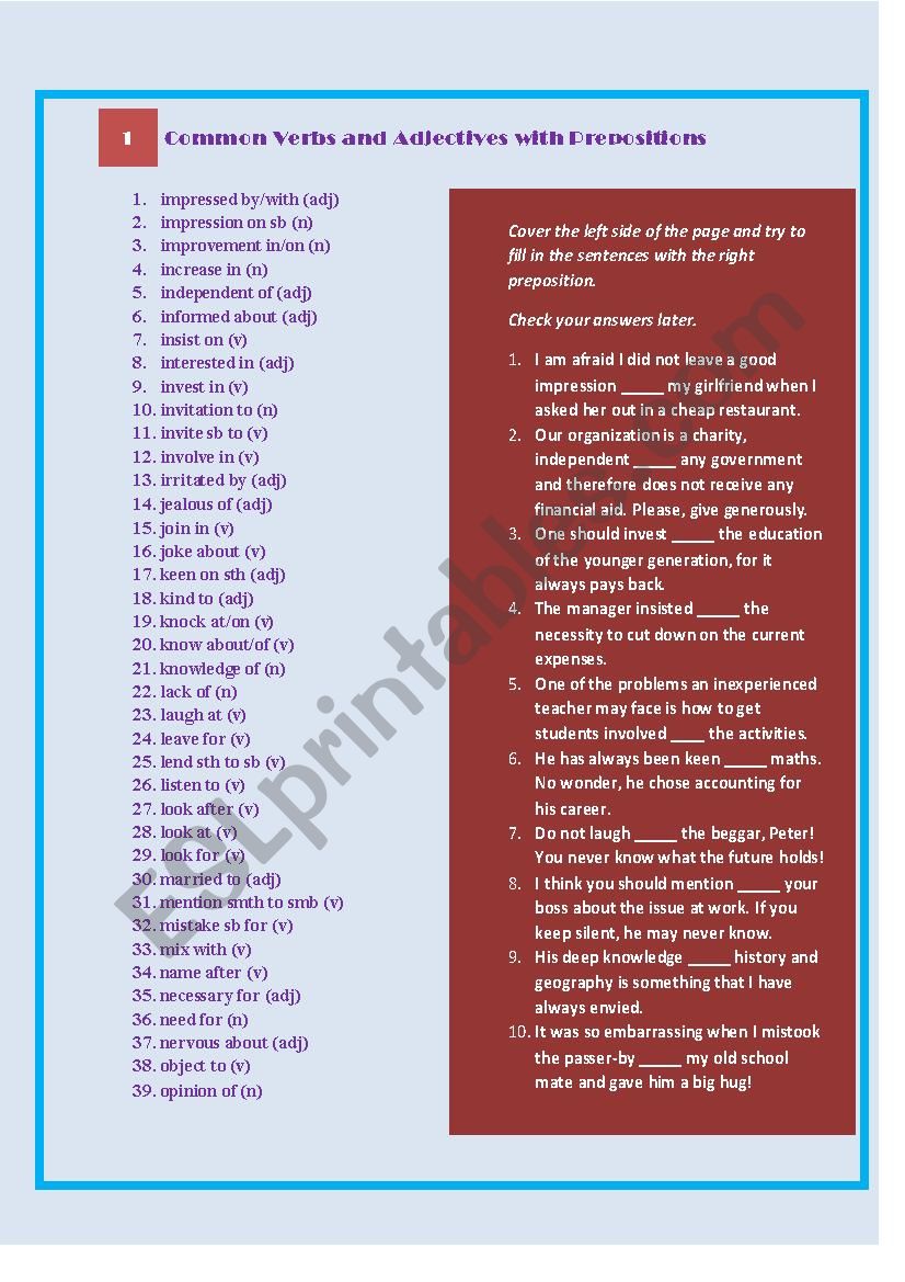 More Common Verbs and Adjectives with Prepositions + More Exercises (2) 