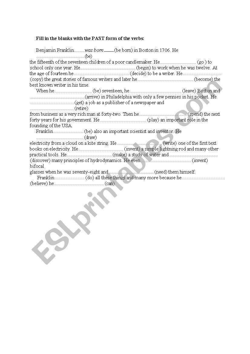 past form of verbs worksheet