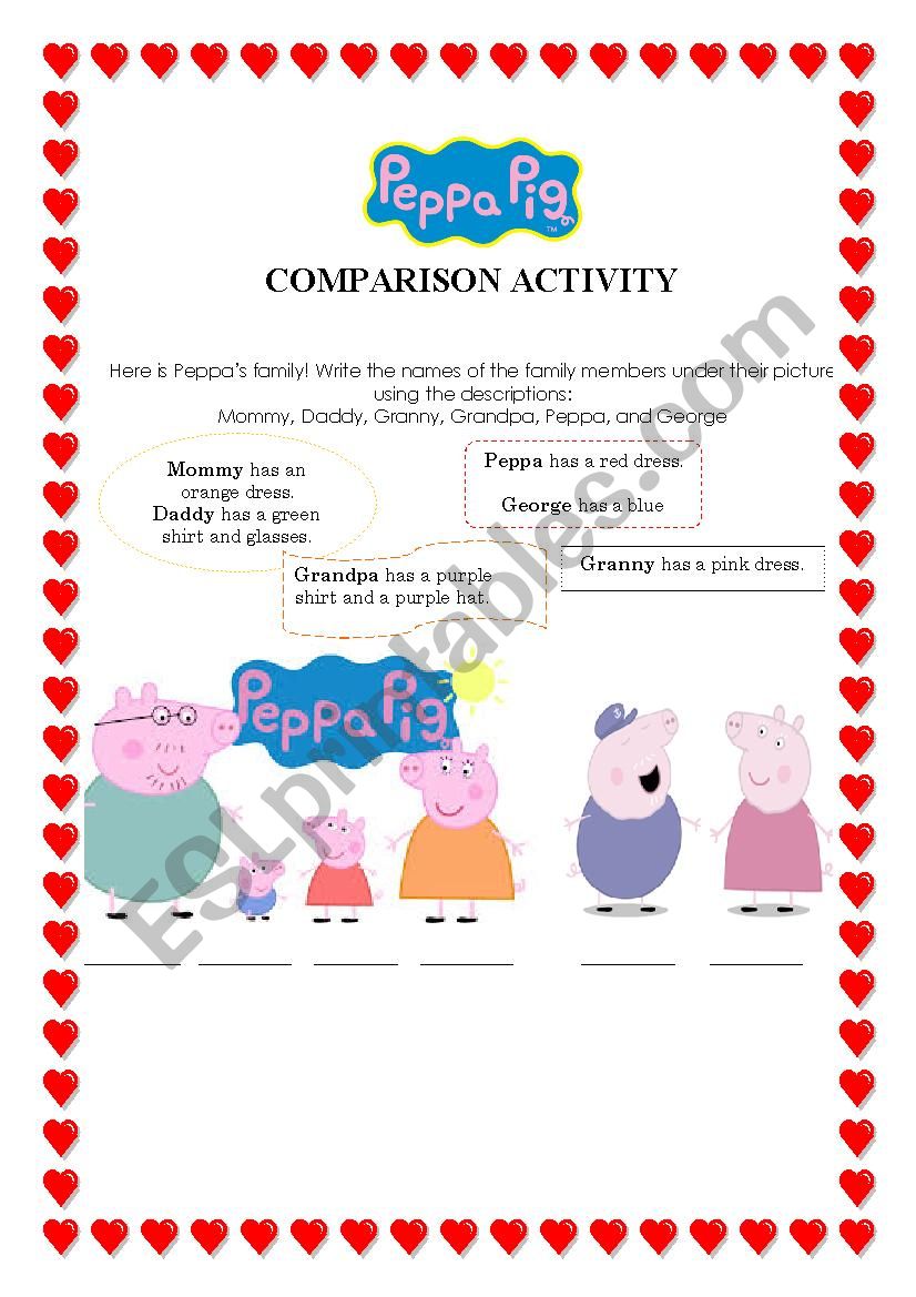 Peppa Pig Comparisons worksheet