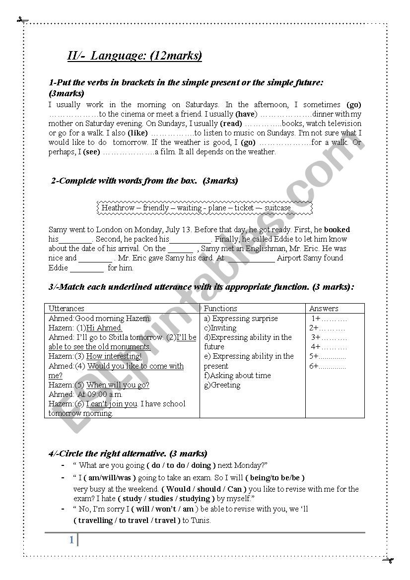 8th first mid term test 1  worksheet