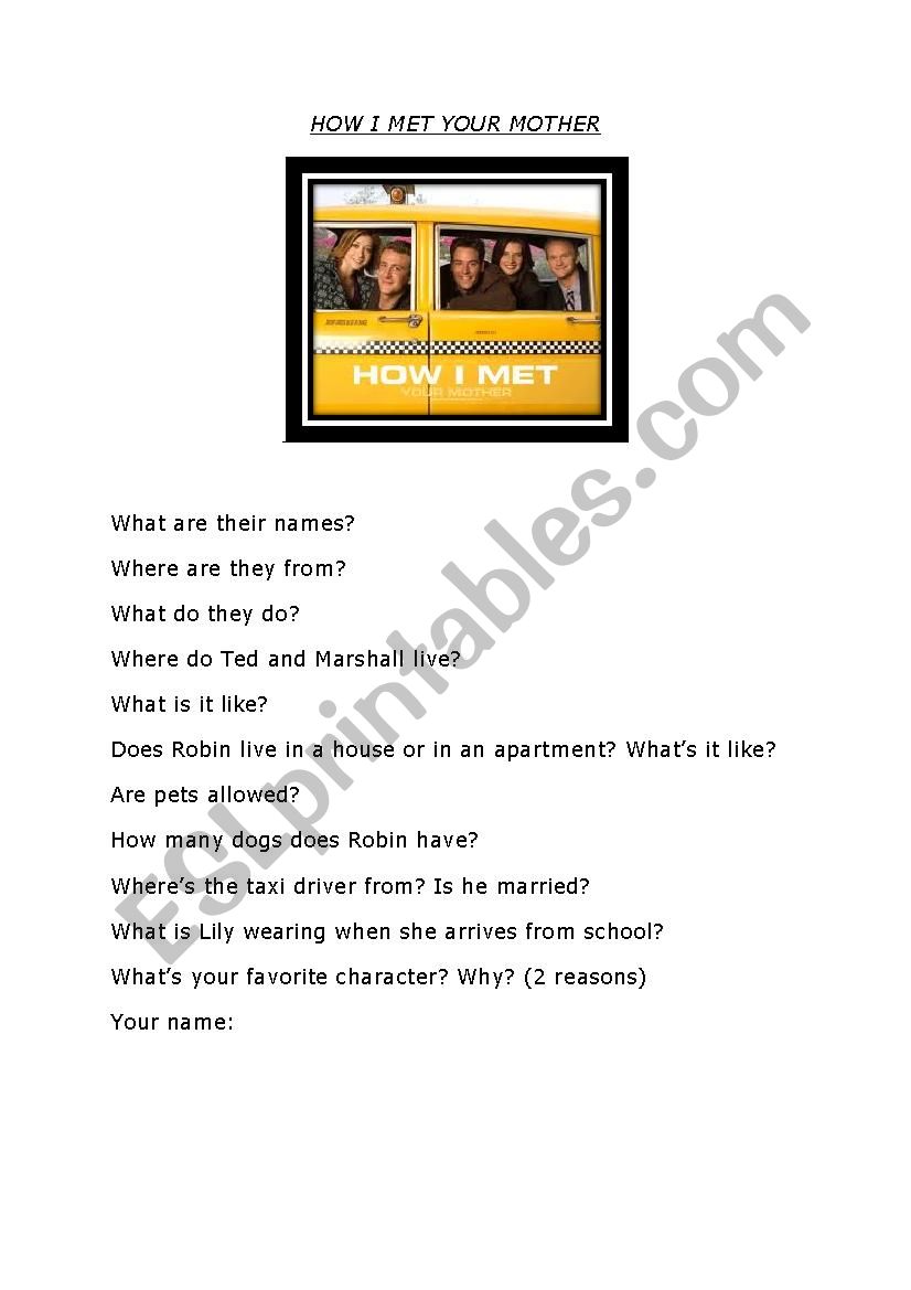 How I met your mother worksheet How I met your mother worksheet