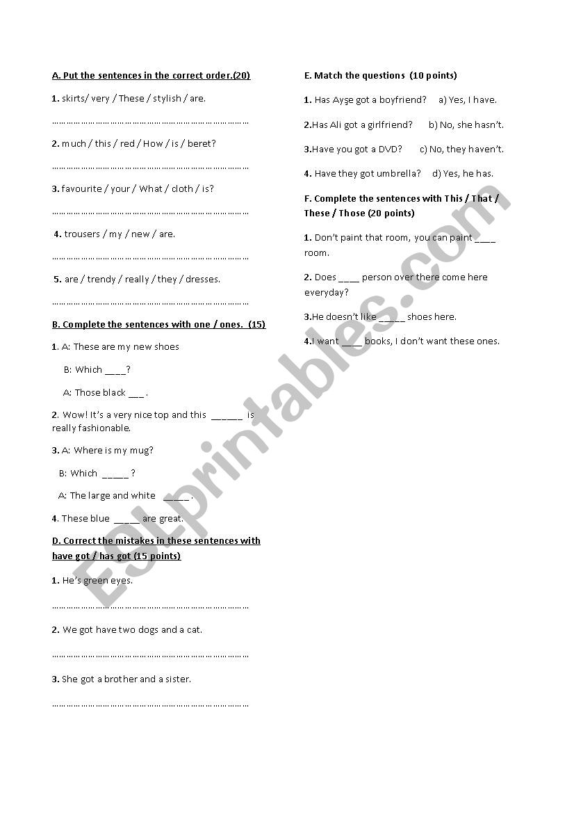 worksheet for elementary level