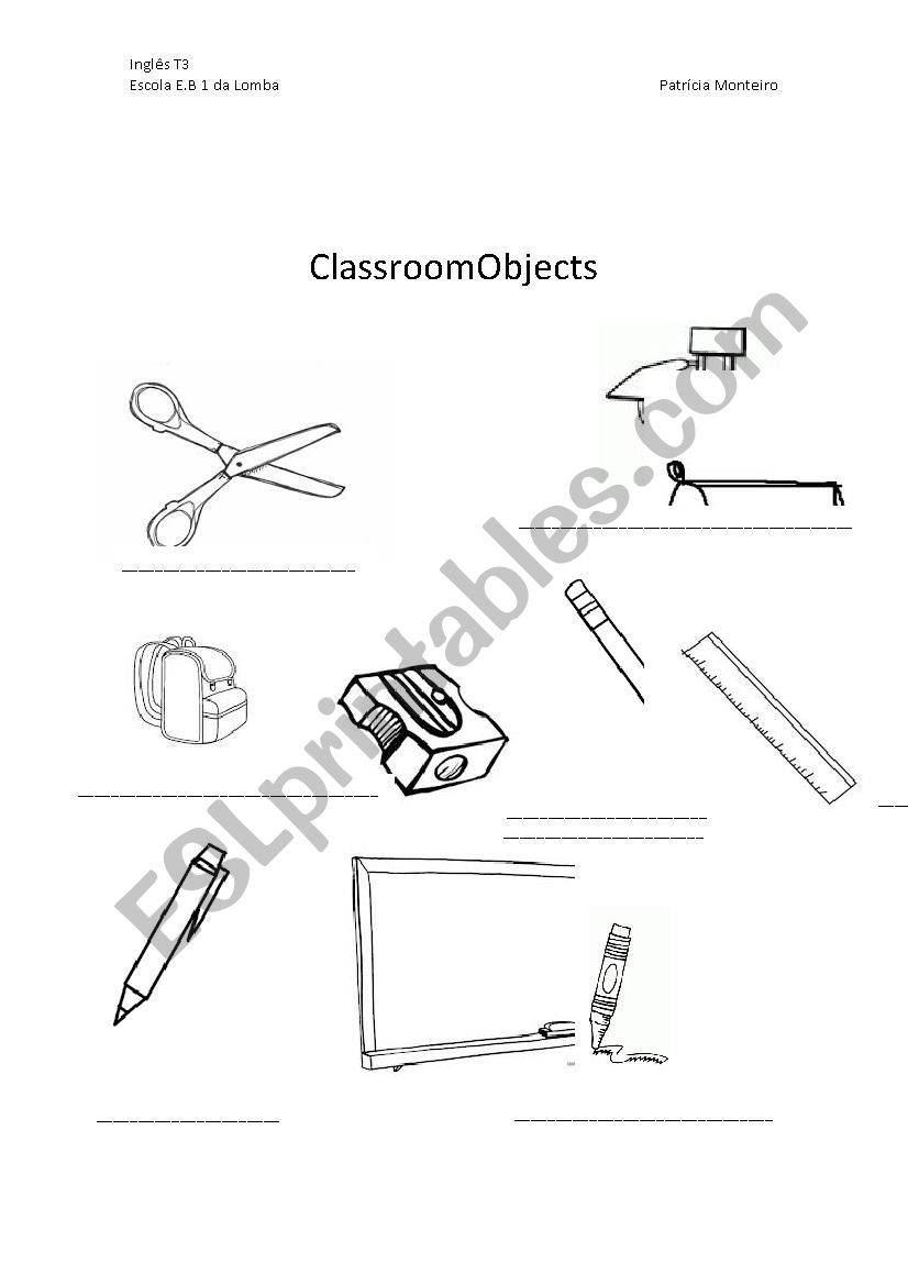 Classroom objects worksheet