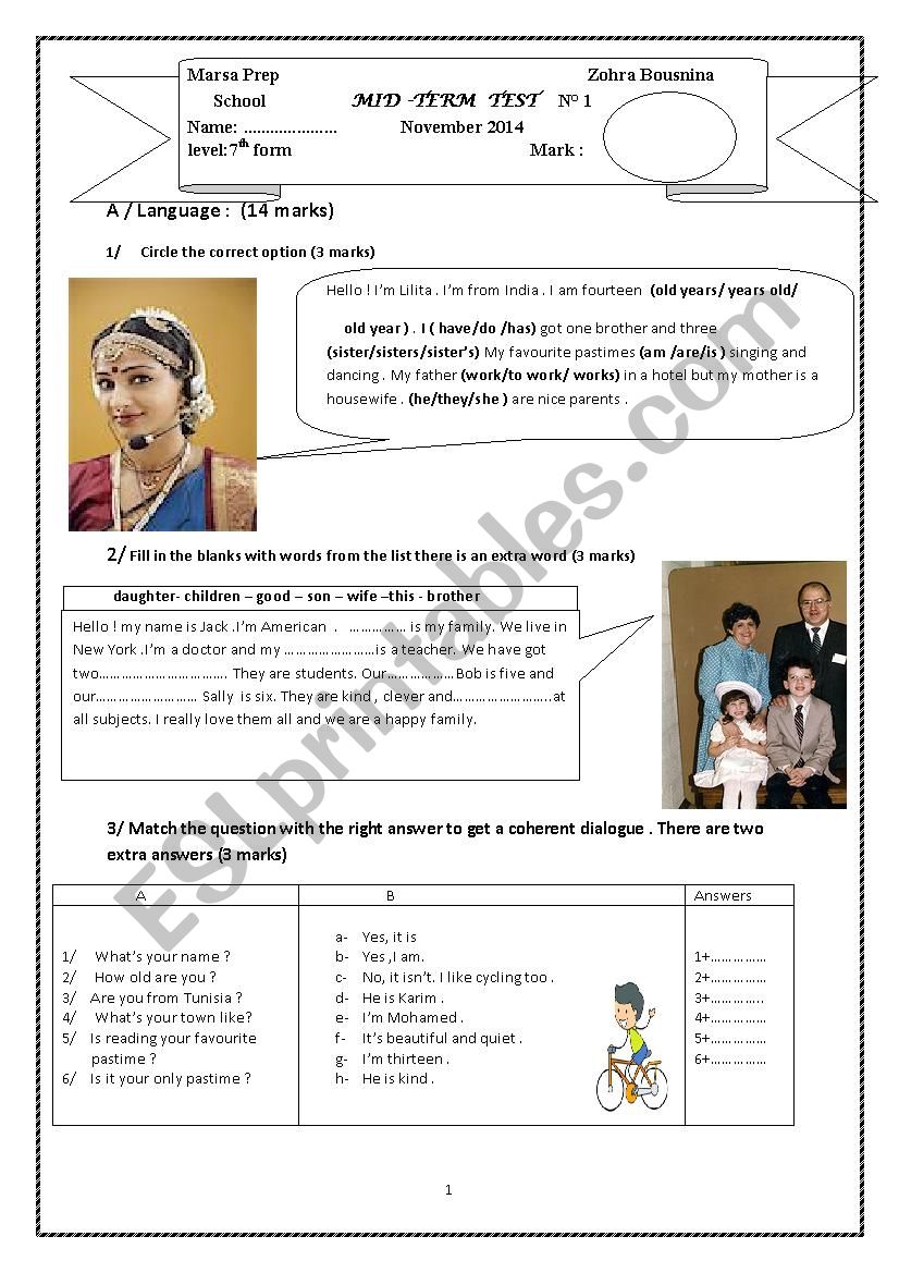 Mid - Term  Exam n 1 worksheet