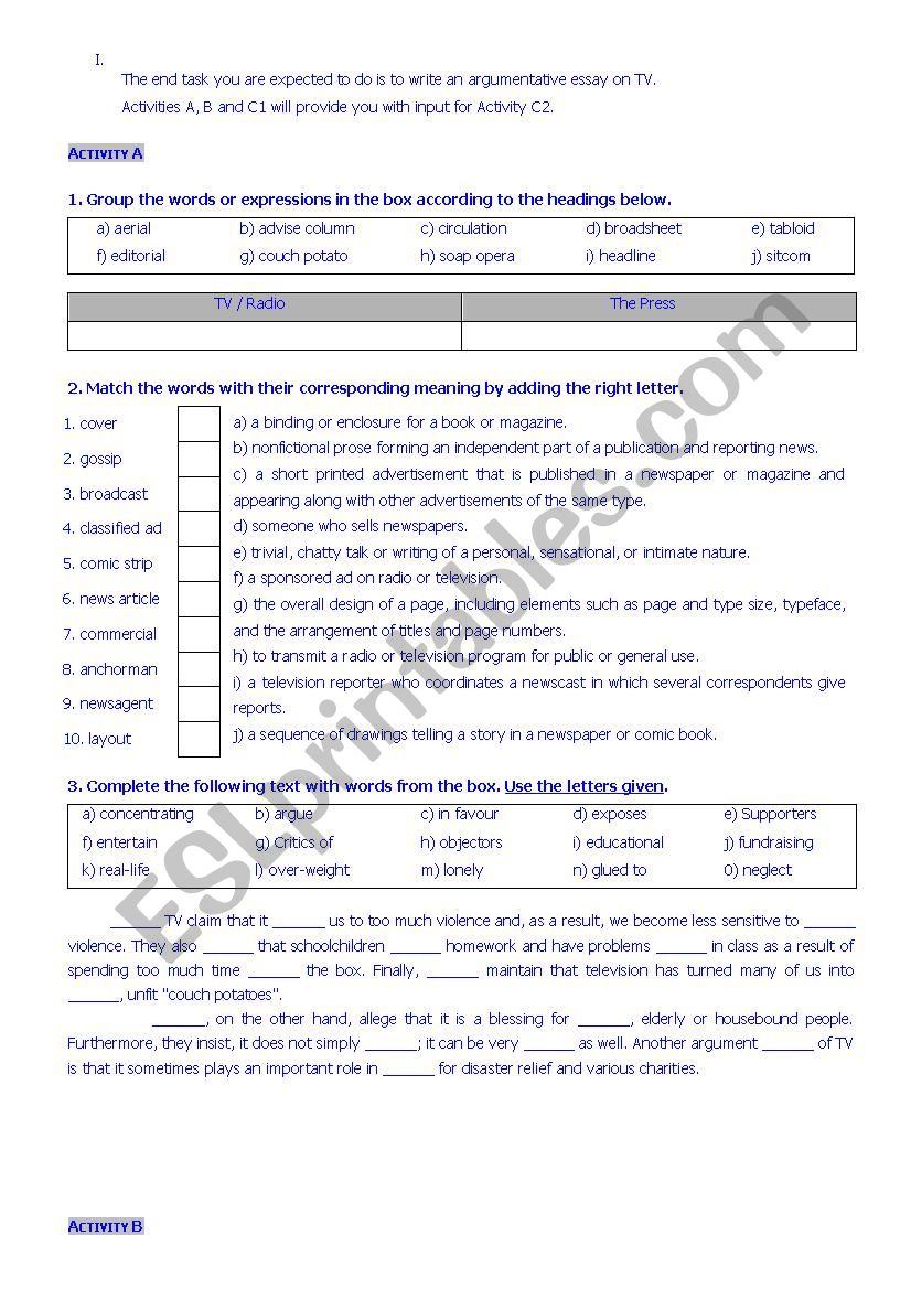 Multitasking worksheet