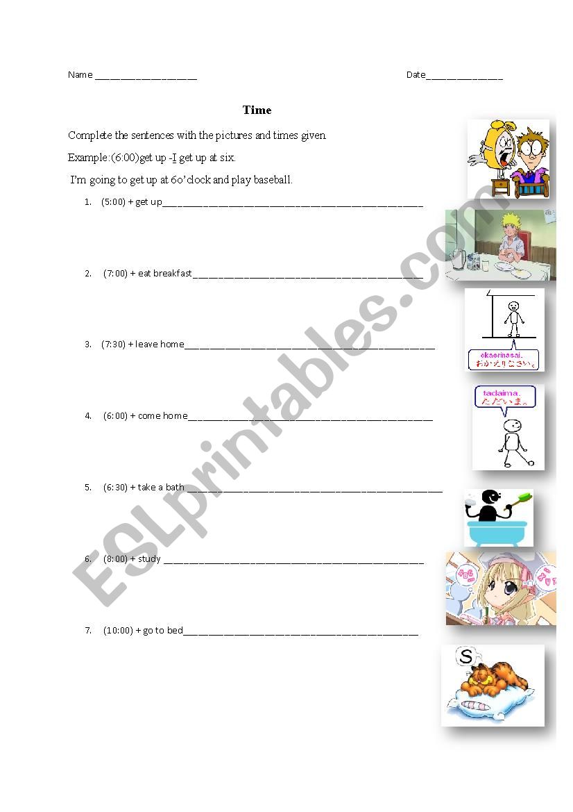 Time and actions worksheet