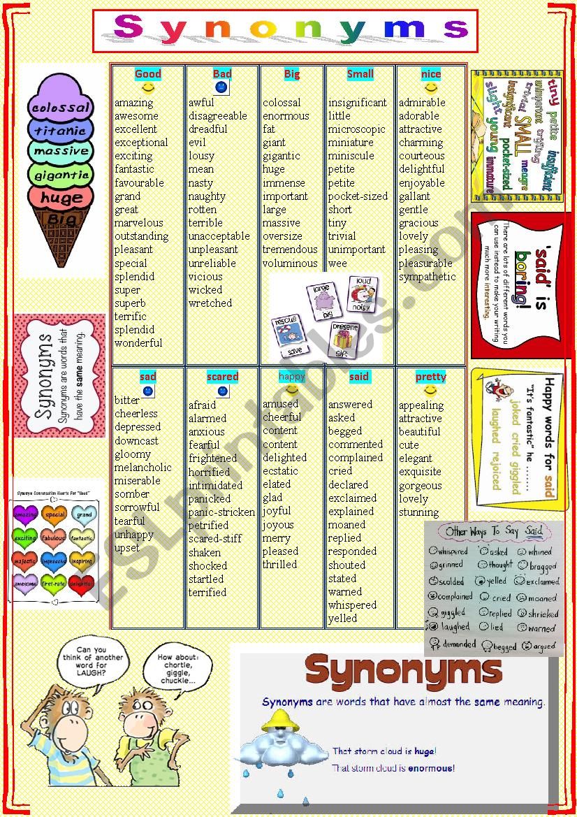 SYNONYMS  + TASKS worksheet