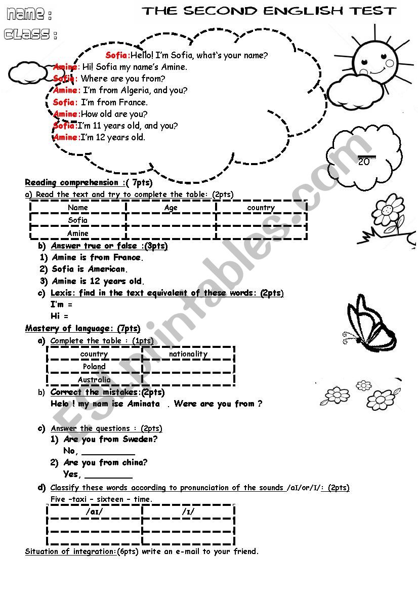 English test worksheet