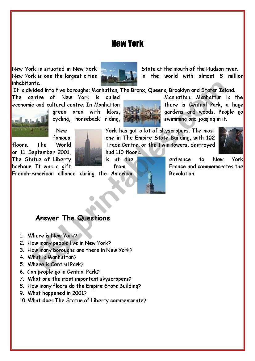 New York worksheet