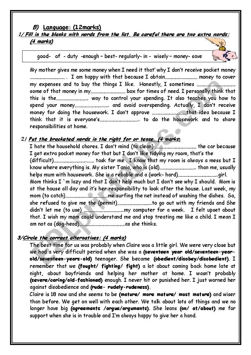 Test 1 for 9 formers worksheet