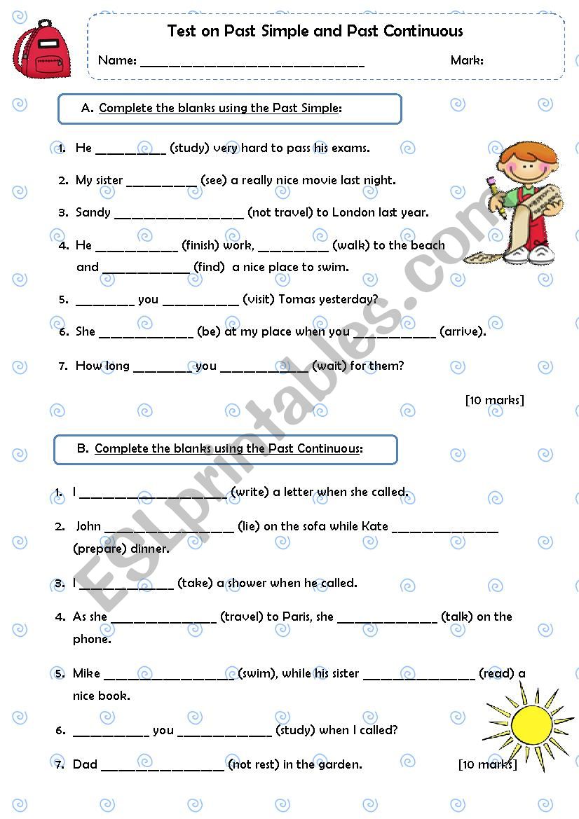 past simple and past continuous test