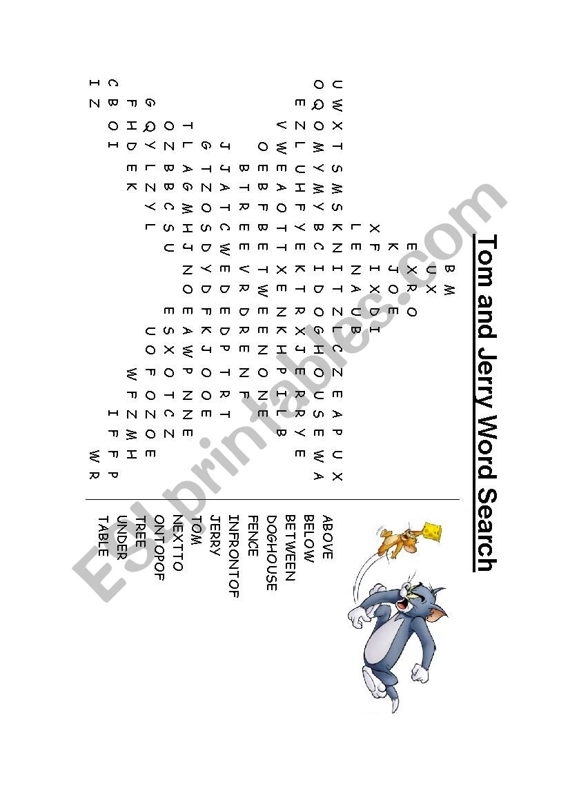 Tom and Jerry Word search (Preposition of Place)