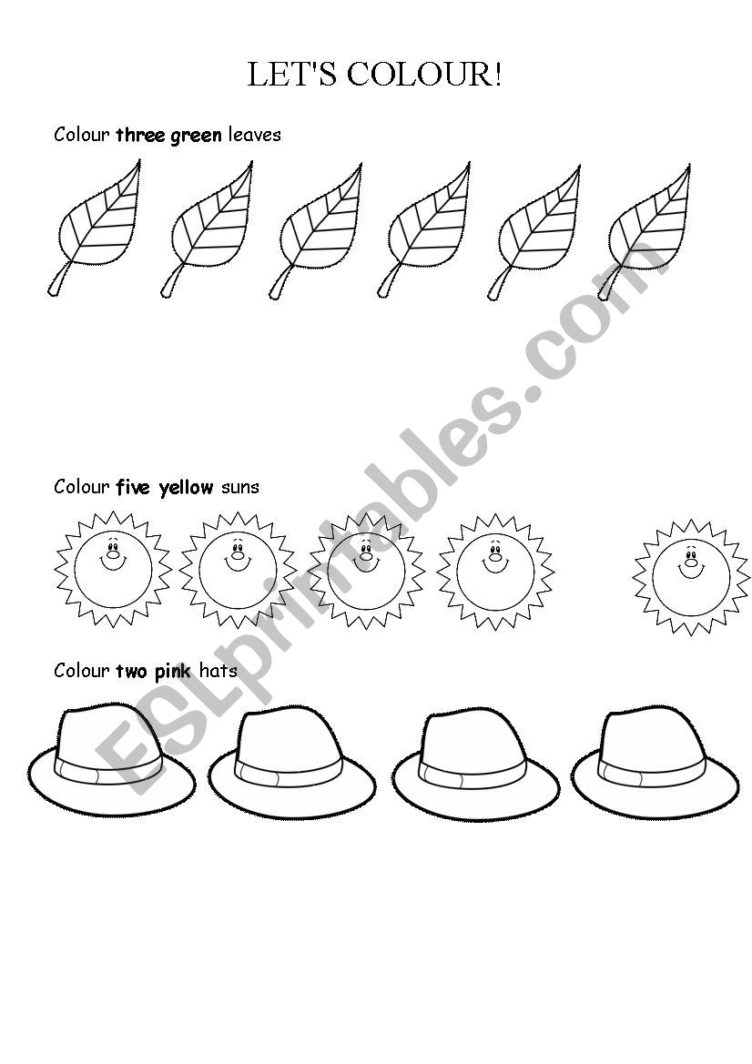 Colouring worksheet (colours and numbers)