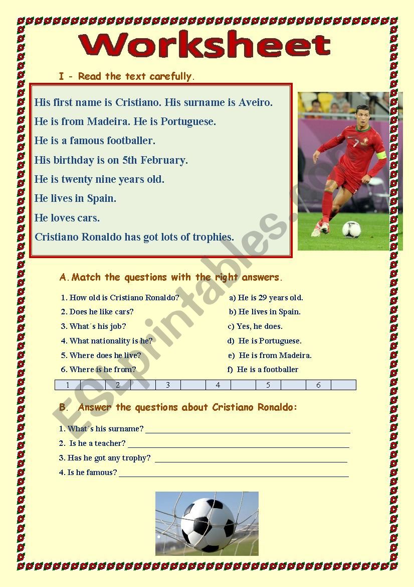 Cristiano Ronaldo worksheet