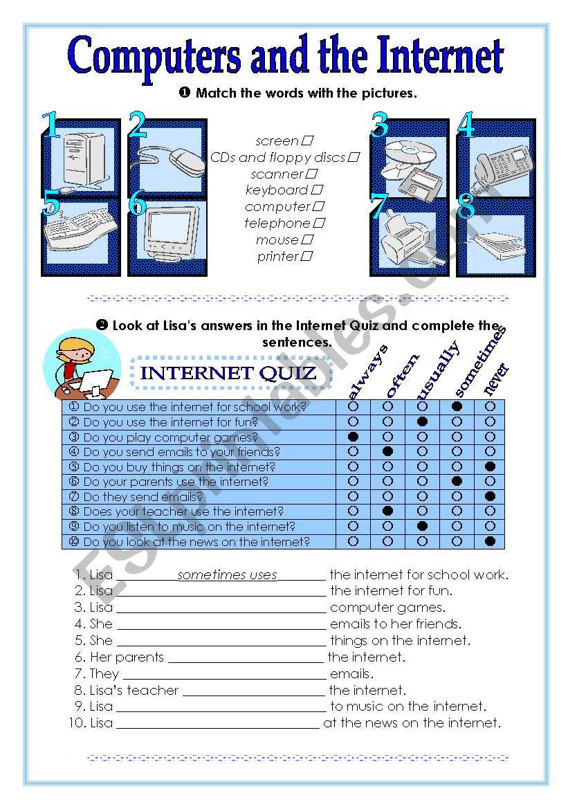 Computers and the Internet worksheet