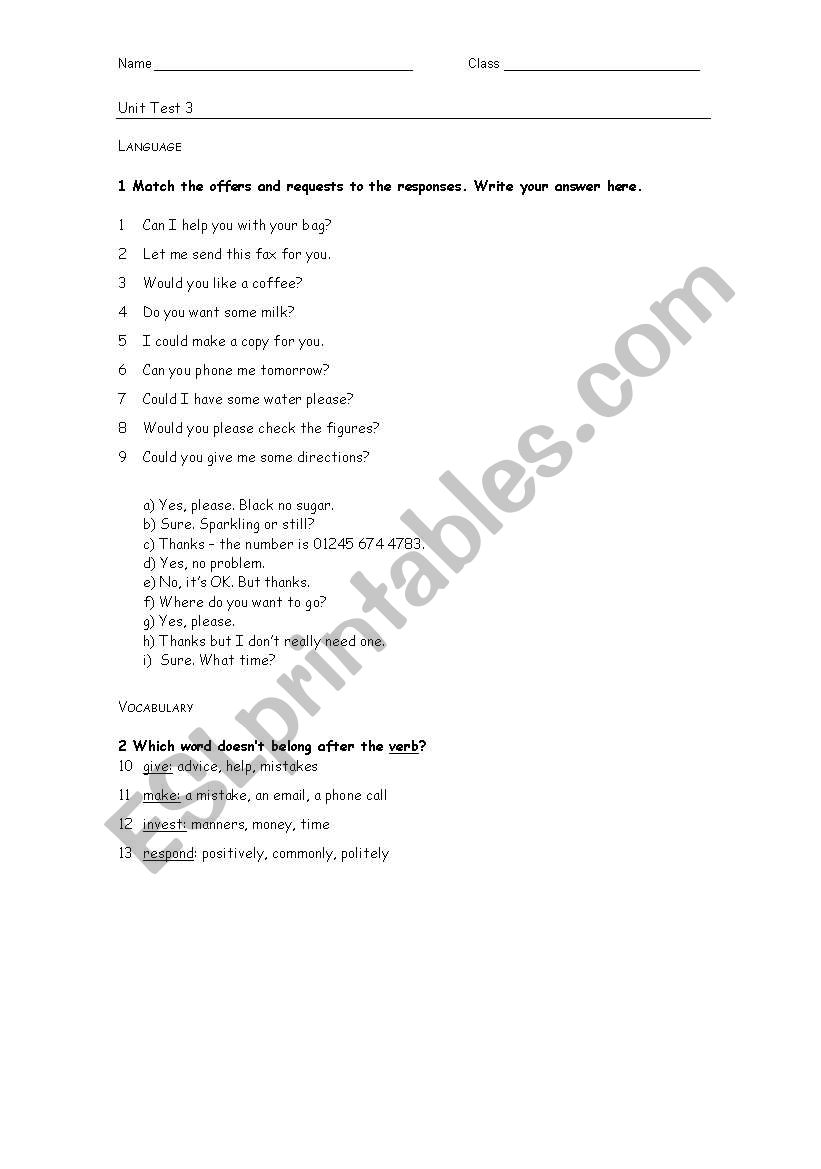 intelligent business test worksheet