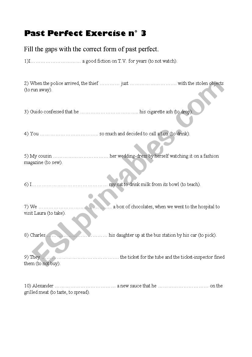 Past Perfect Exercise N 3 ESL Worksheet By Luglio15