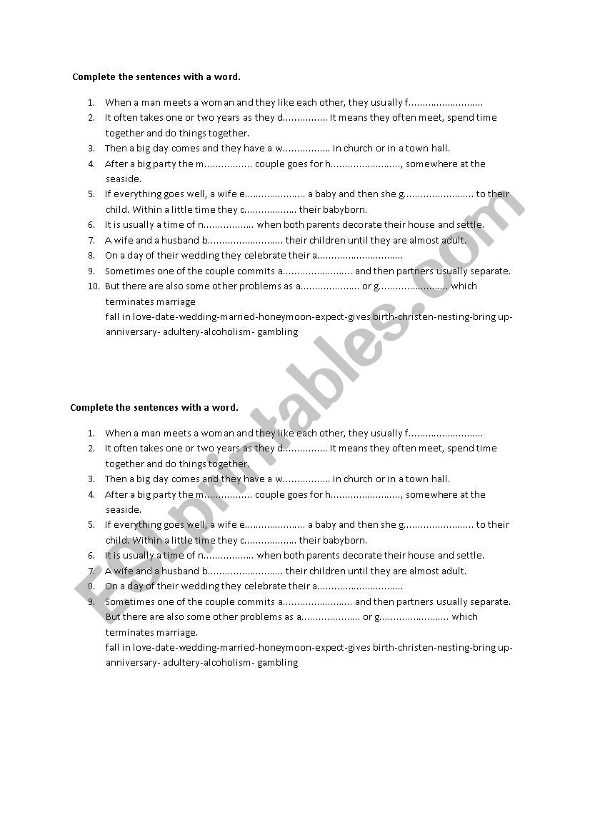 Family vocabulary - gap filling