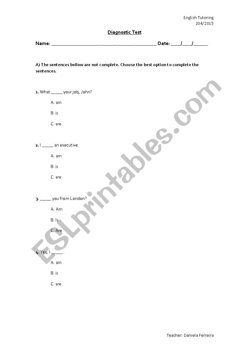 Diagnostic Test worksheet