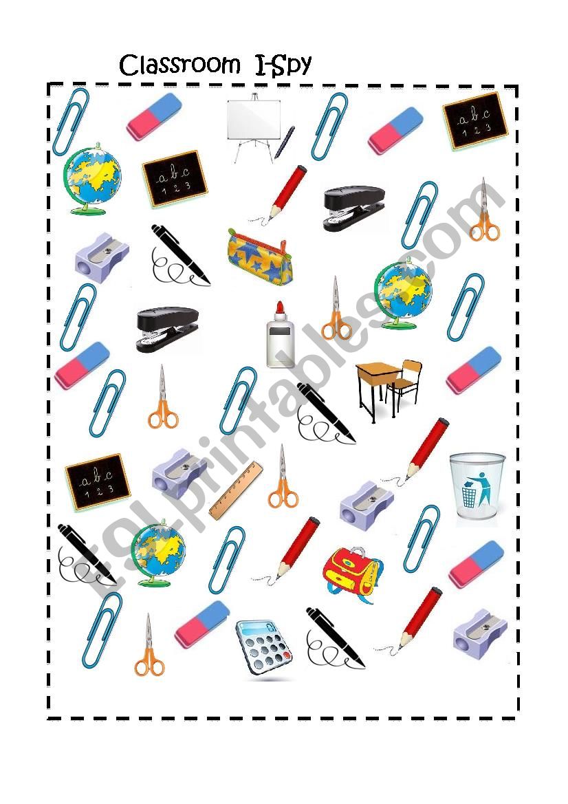 School Supplies I Spy worksheet