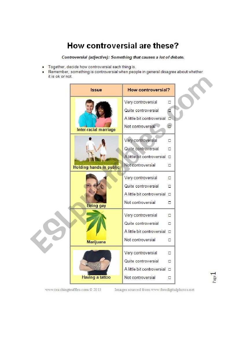 controversial statements worksheet