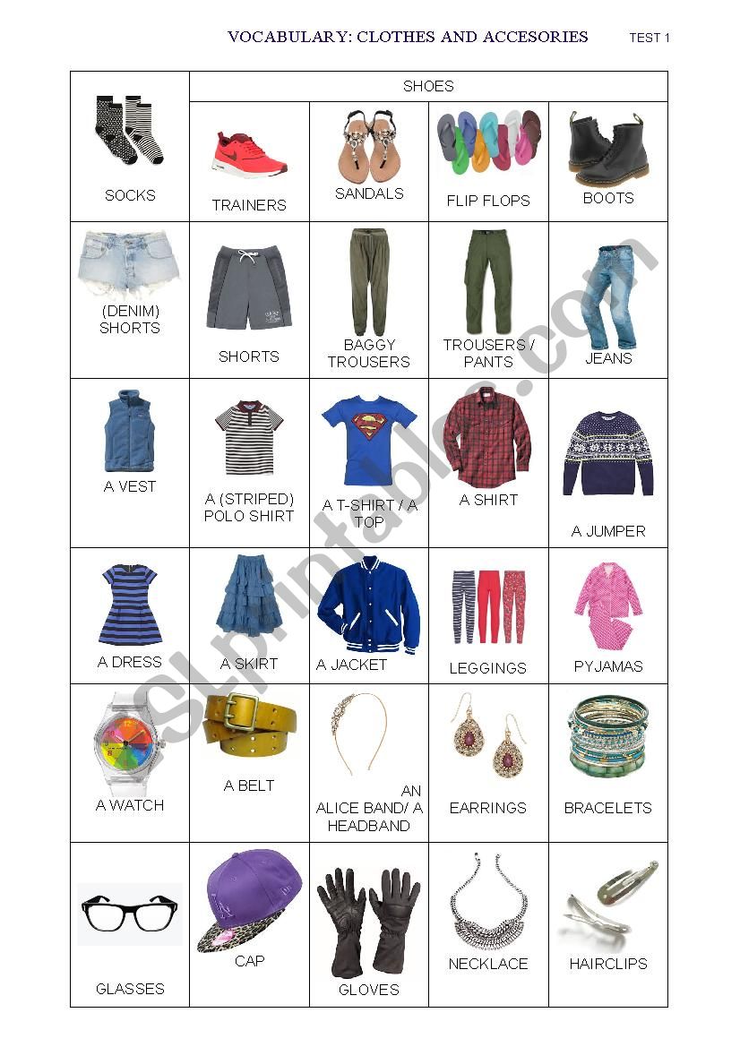 Vocabulary and accessories clothes