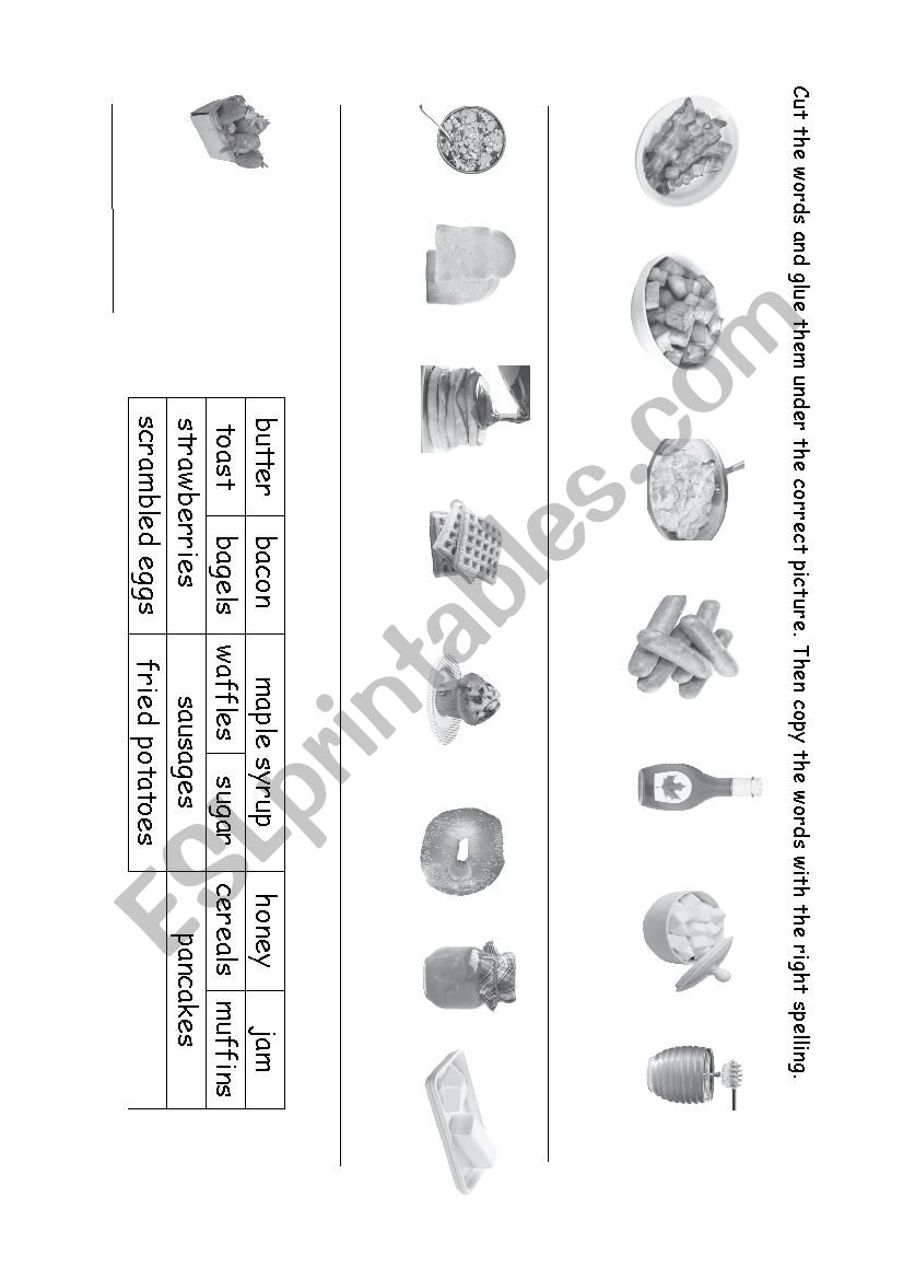 Breakfast worksheet matching exercise