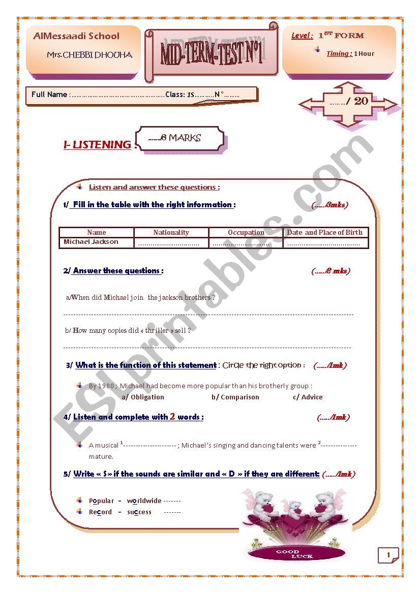 mid-term-test1: 1st form worksheet
