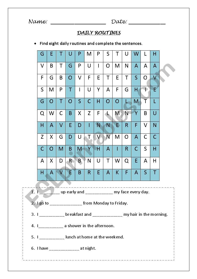 Daily routines worksheet