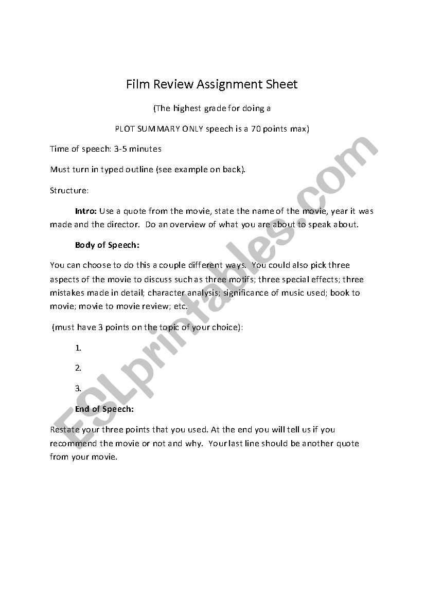 Film Review  worksheet