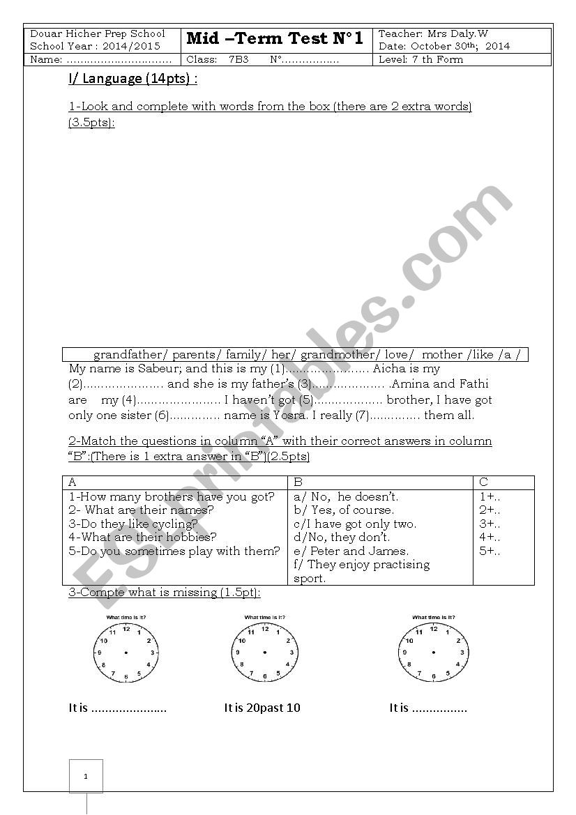 mid term test n)1 worksheet